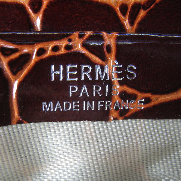 Cheap Replica Hermes Deep-Coffee Crocodile Veins Wallet H006